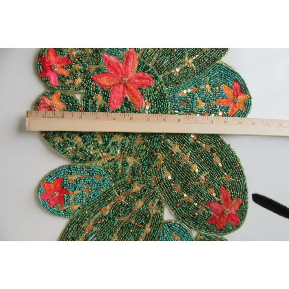 Pier 1 Beaded Cactus Table Runner Desert Flower Blooms Centerpiece 36